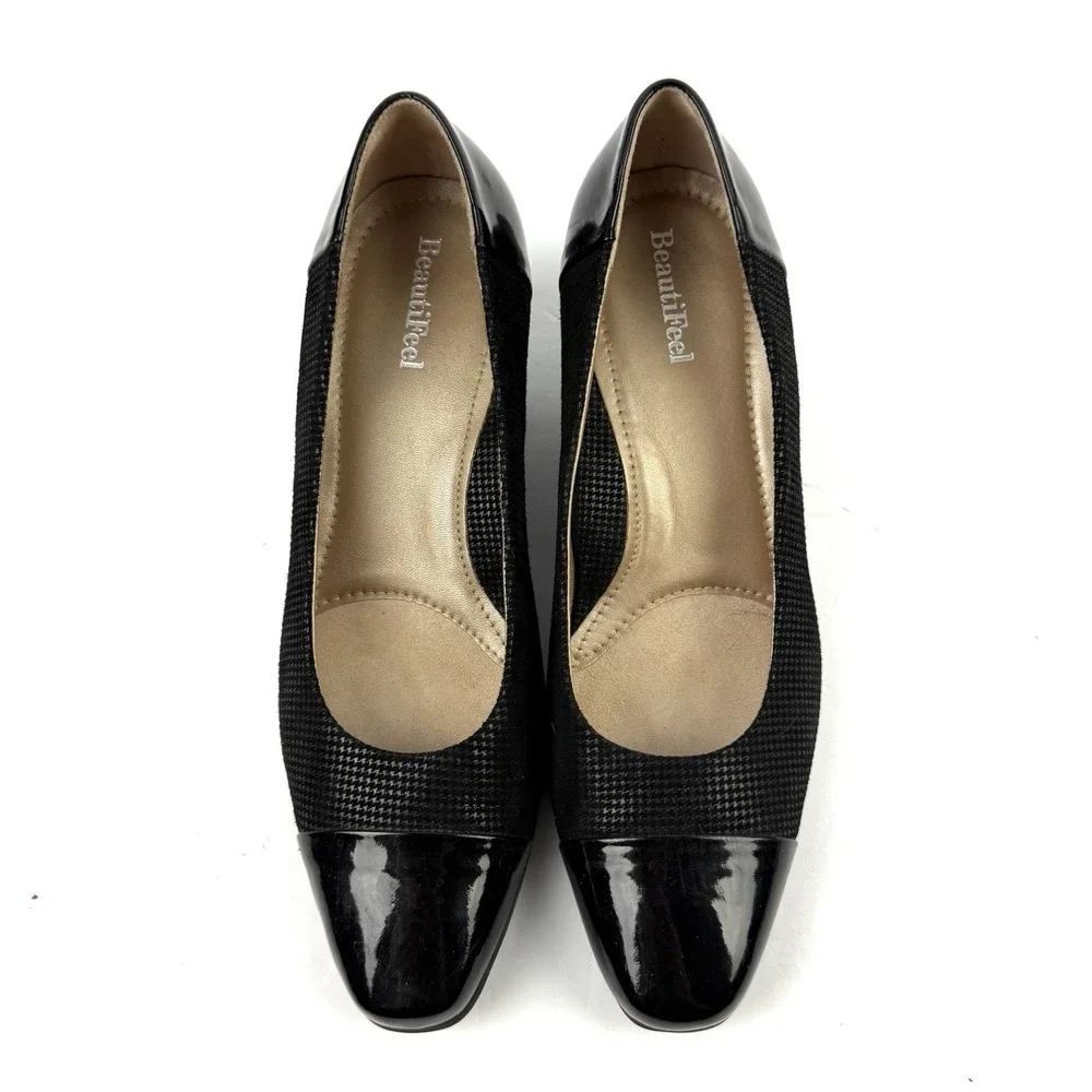 Beautifeel Shoes 39 Black Leather Scale Slip On Heels Womens 8.5 Made In Israel
